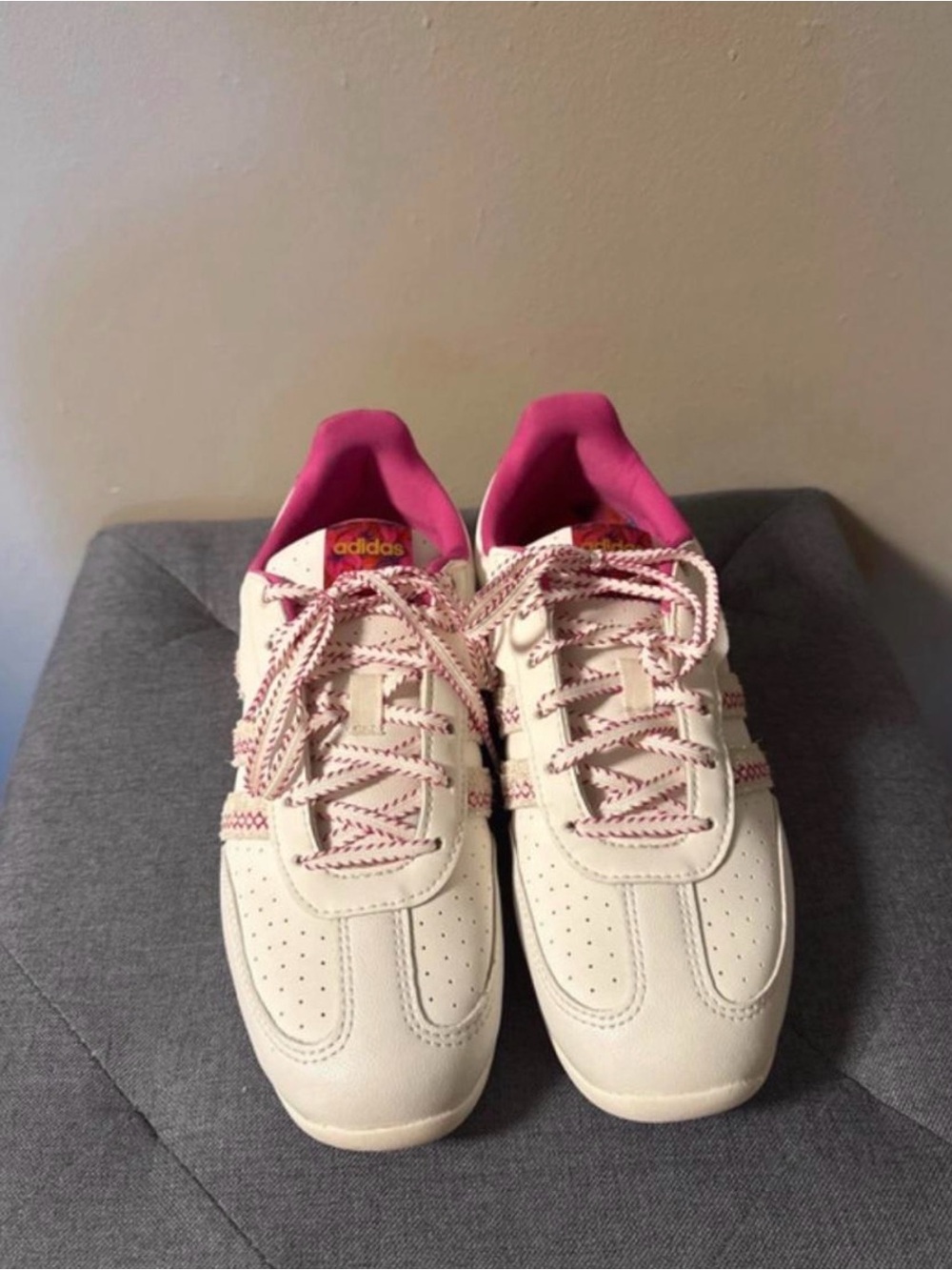 adidas Women's Cream Sneakers with Pink Accents